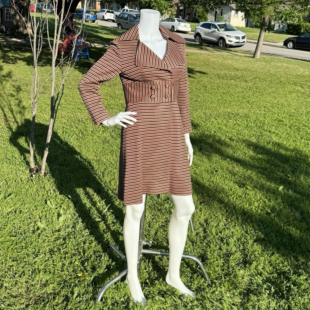 Vintage 1990s Double Breasted Striped Dress Coat Long Suit Jacket Size XS